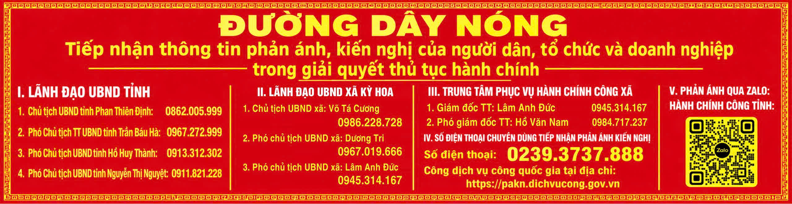 Thông tin lãnh đạo cơ quan tiếp nhận xử lý phản ánh kiến nghị